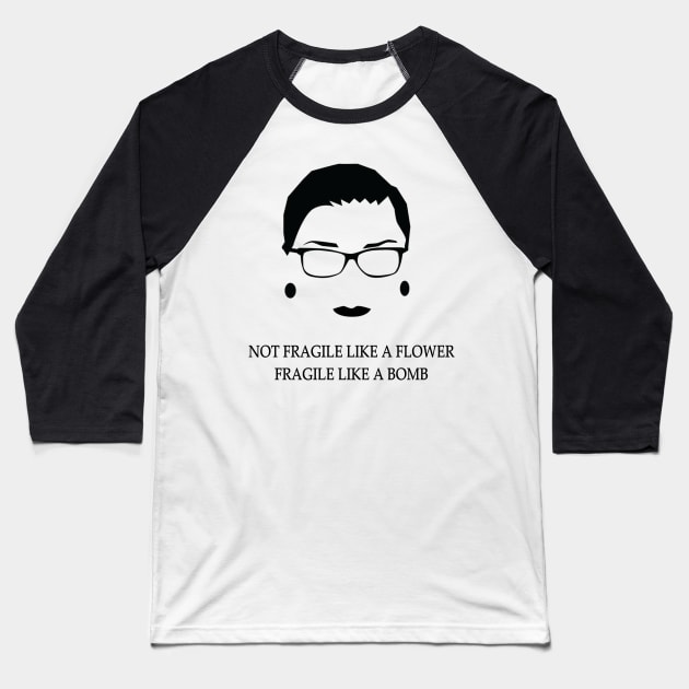 Ruth Bader Ginsburg Fragile Like a Bomb Baseball T-Shirt by anrockhi